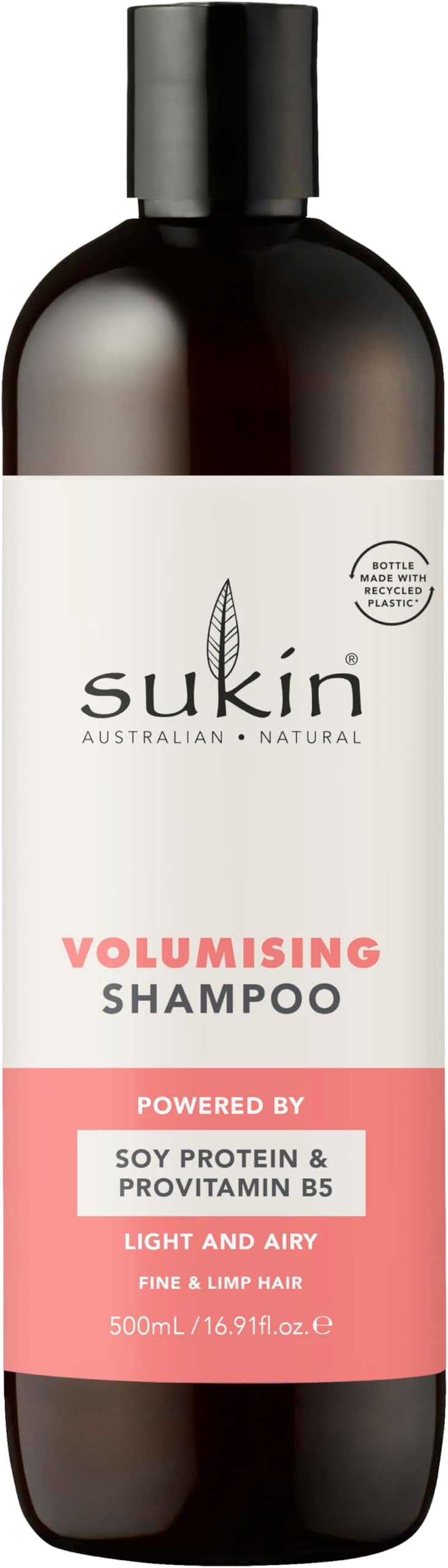 Sukin Volumising Shampoo 500ml - Plant Extracts, Rice Protein, Vitamin E
