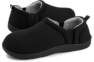 LongBay Men's Waffle Knit House Shoes Warm Cozy Slip On Memory Foam Slippers for Indoor Outdoor