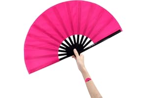Amajiji Large Rave Fan Folding Hand Popping Fans for Line Dancing, Big Clacking Fans Clap Fan for Boots On The Ground Dance,Party,Decoration,Festival (Pink)