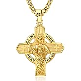 F4DEDAN St Jude Necklace S925 Sterling Silver San Judas Necklace for Men and Women Catholic Jewelry 24K Gold Plated