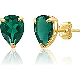 14k Yellow or White Gold Teardrop Gemstone Pear Shape Stud Earrings for Women with Push Backs and 8mm x 6mm Birthstone by MAX + STONE