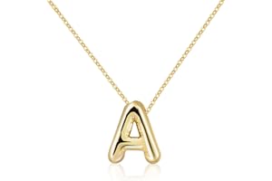 Rhinelife Letter Necklace Bubble Initial Pendant Necklaces for Women Cute Alphabet 14K Gold Plated Design Balloon Puffy Name Personalized Teen Jewelry
