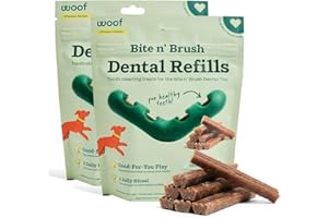 WOOF - Bite n' Brush Refills for The Dog Toothbrush Toy - Scrub Plaque and Tartar from Your Dog's Teeth and Mouth - Dog Dental Chew Toy Treats - Approximately 16 Refills - 2 Pack
