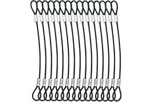 Bytiyar 1/8"(3mm) Wire Diam Stainless Steel Cable Eyelets Loops Short Rope Lanyard Safety Tether Chain Lock with Vinyl Coated Cover, 15Pcs 8" Long Black