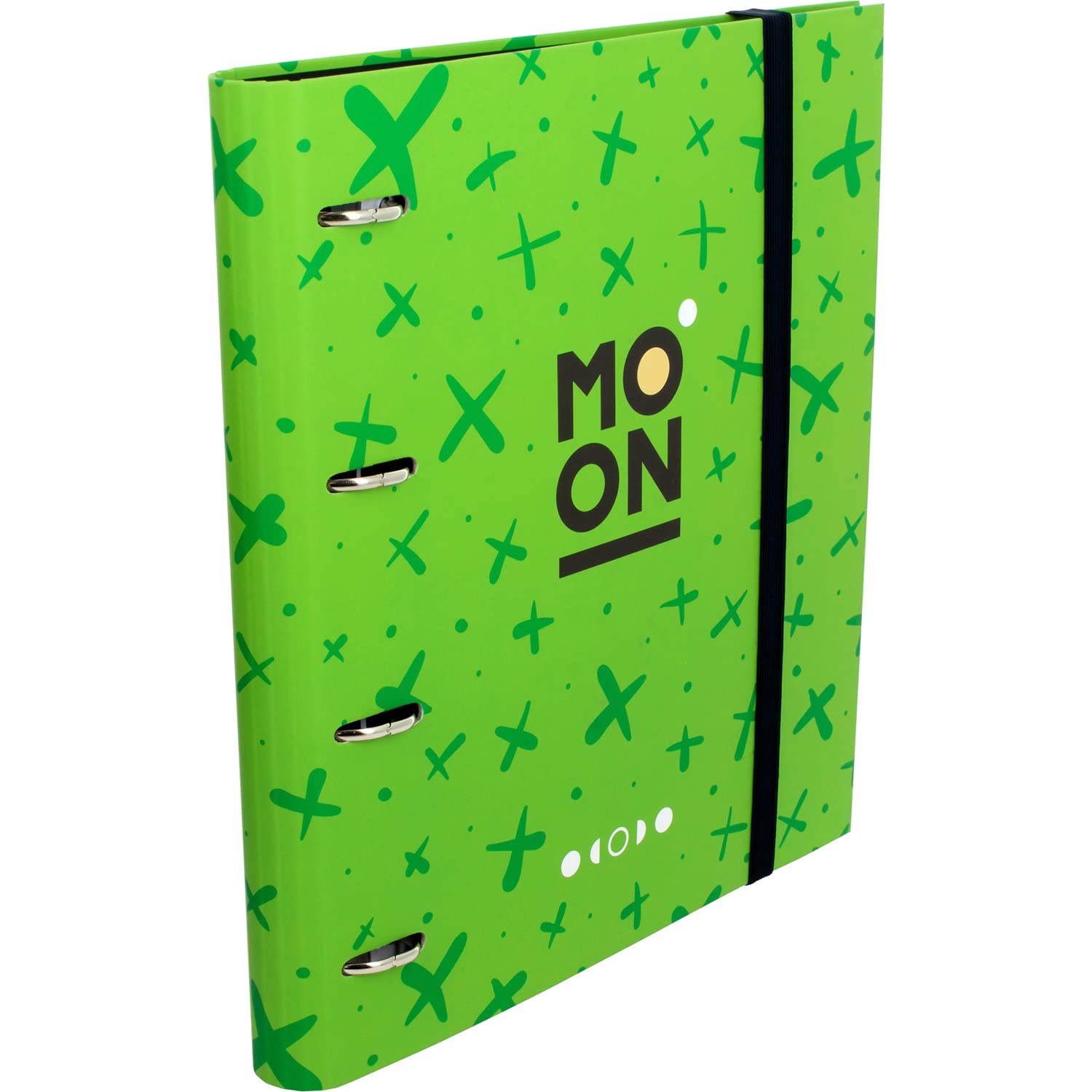 Grafoplás 88102420. 4 Die-Cut Ring Binder, A4, with Refill 100 Sheets, 90 g, 5 x 5, Coloured Edge, Dividers, Carpebook Moon Collection Green