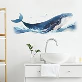 RoyoLam Blue Whale Wall Decal Sea Animal Wall Sticker | Removable, waterproof, vinyl peel and stick watercolor wall art for nursery, living room, and bathroom