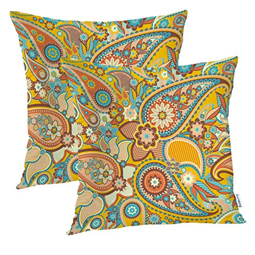Batmerry Paisley Pillow Covers 18x18 Inch Set Of 2 Brown Gold