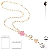 Disstong Wooden Beaded Lanyard for Women, ID Badge Holder for Teacher, Retractable Breakaway Keychain