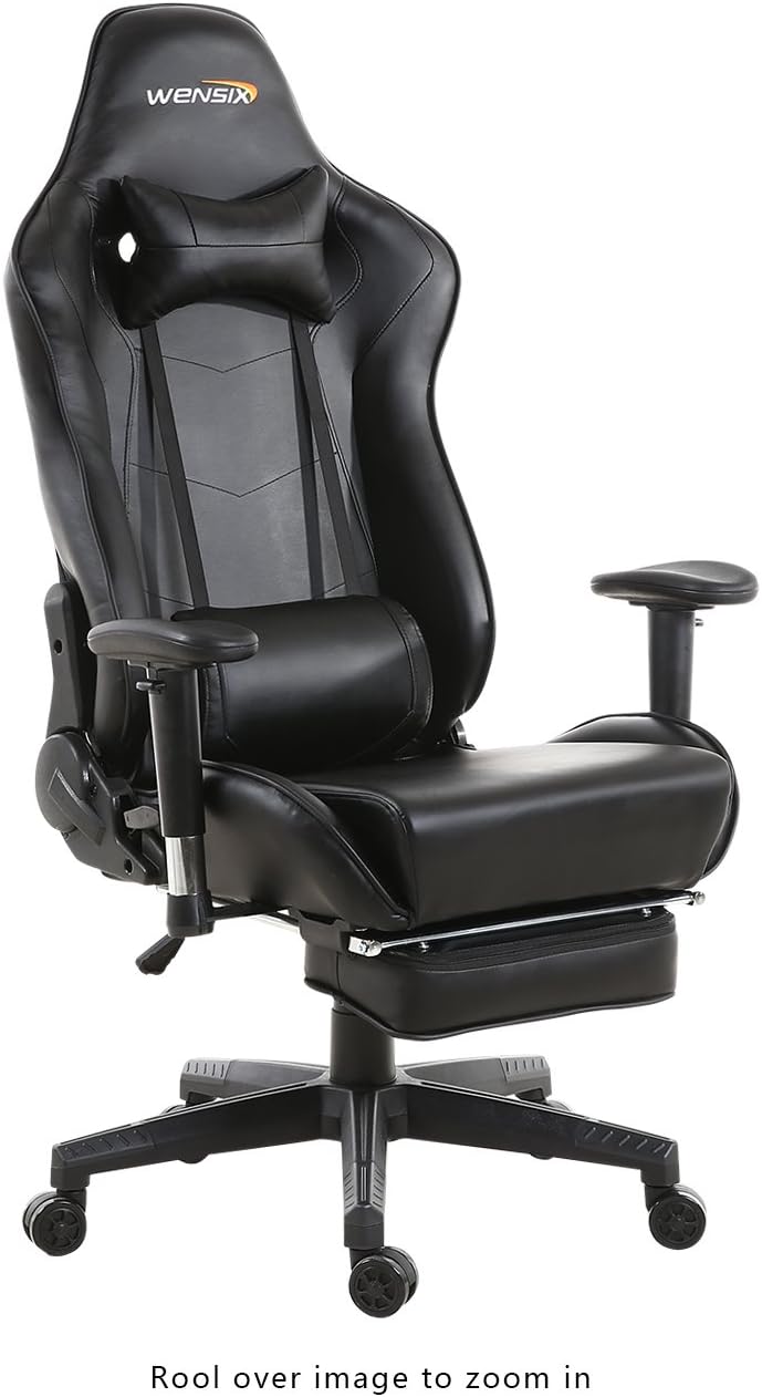 WENSIX Ergonomic High Back Computer Gaming Chair for PC Racing Chairs with Adjustable Headrest and Backrest (Black)