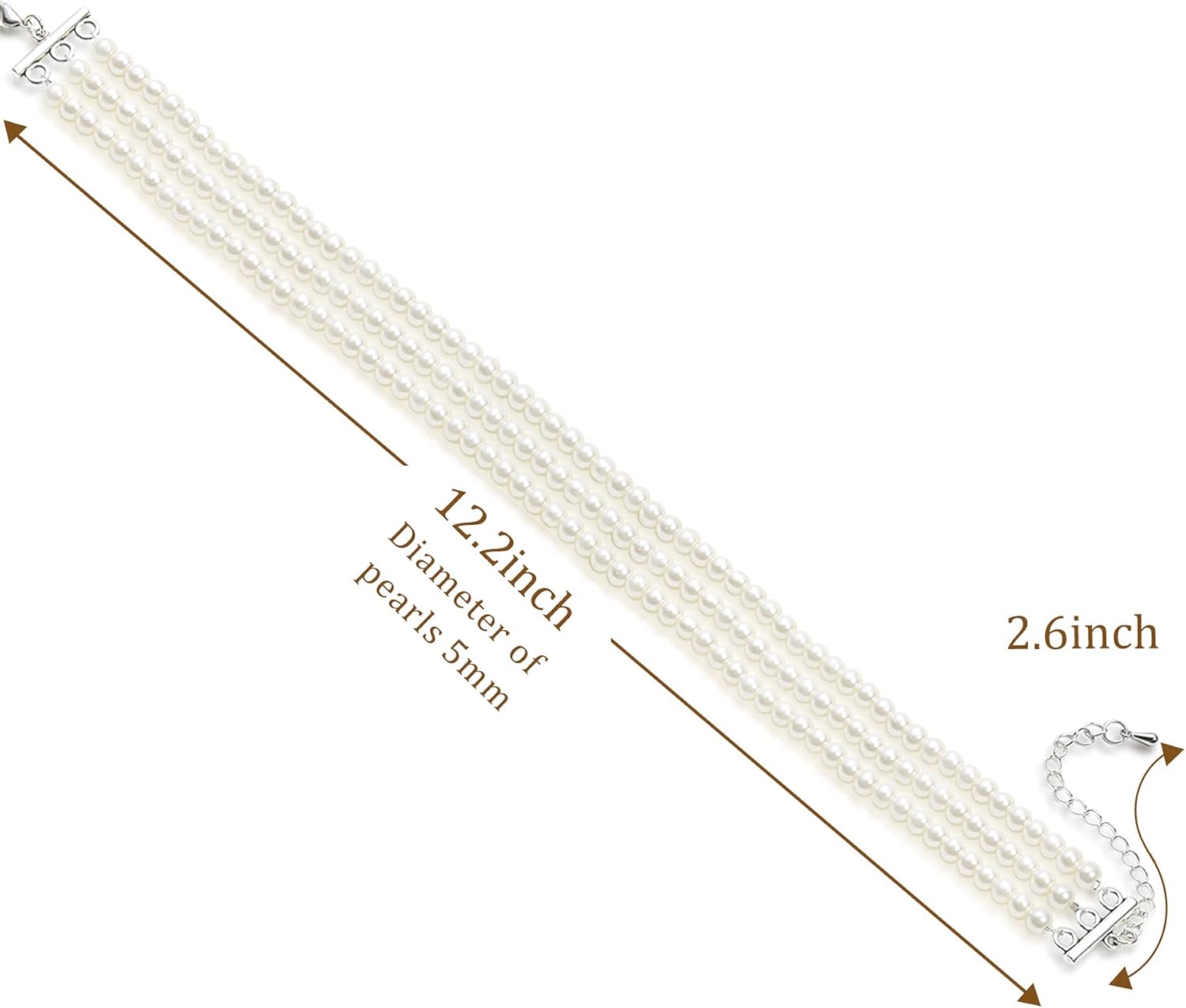 BABEYOND Round Imitation Pearl Choker Necklace Multi Strands Choker 20s Flapper Necklace Accessories for Party (3-layer): Clothing