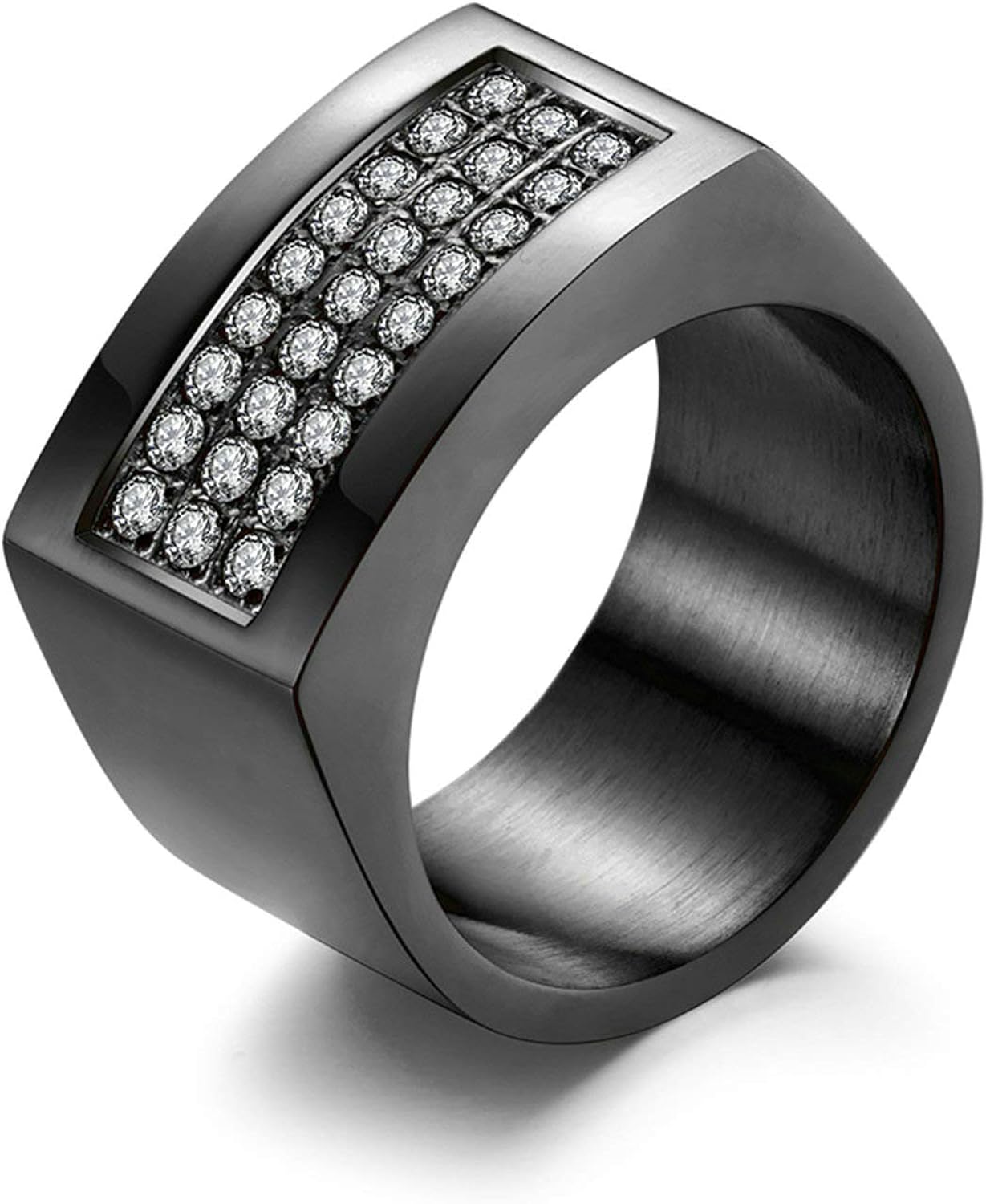 Amody Vintage Statement Rings Band Ring for Men 11.5MM 3 Row Cubic Zirconia Ring Size L 1/2X 1/