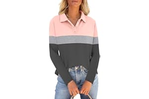 PGANDS Womens Collared Polo Shirts Long Sleeve V Neck Button Down Casual Athletic Tops Golf Sport Tee