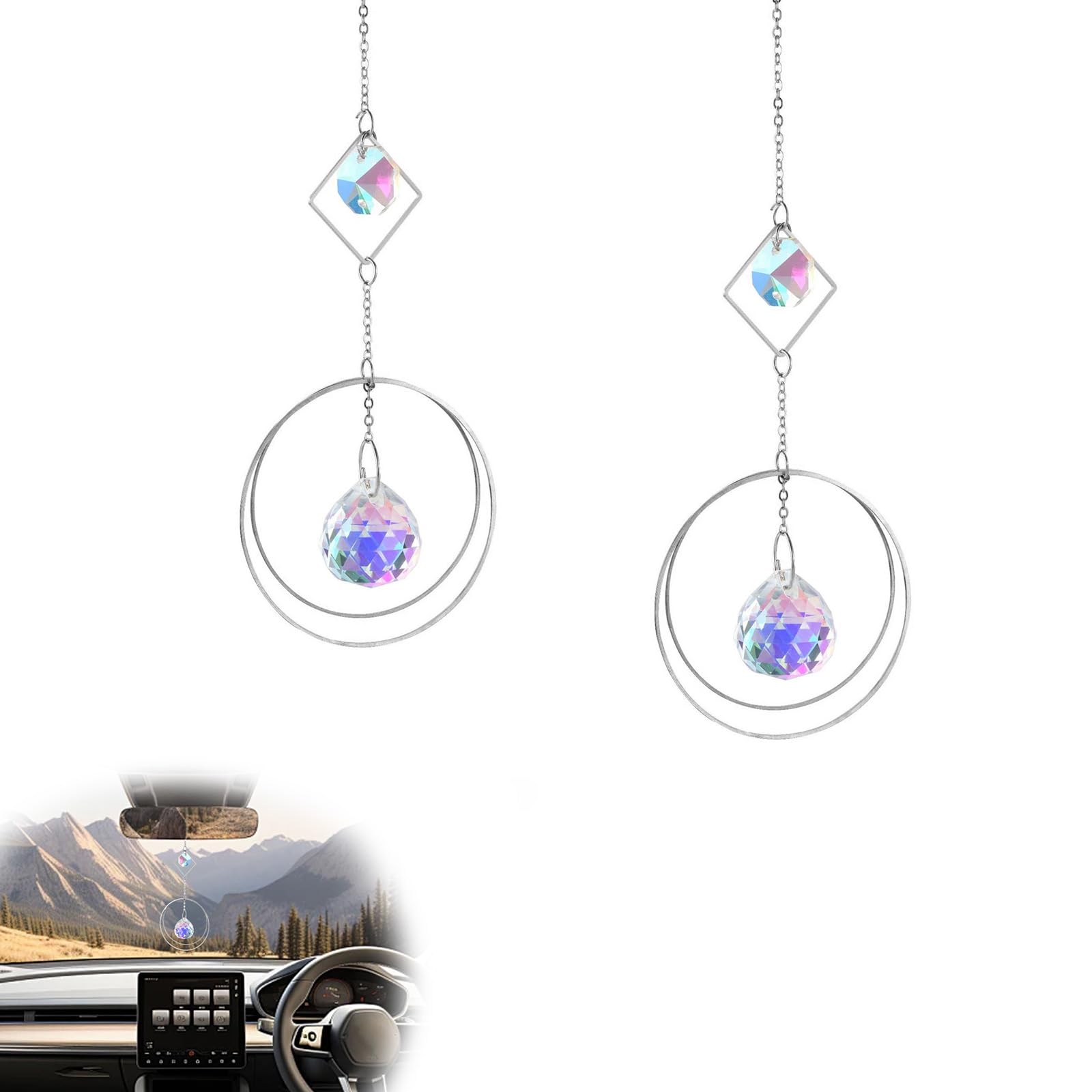 YFaith 2 Pcs Crystal Hanging Sun Catcher Ring, 28cm with Hook Crystals Hanging Wind Chime Suncatcher for Garden, Window, Christmas Tree