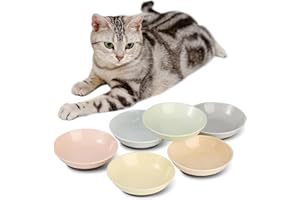 AHX Ceramic Cat Food Bowl Set - 5.75 inch Colorful Cute Cat Dishes with Non Slip Pads - Wide Shallow Whisker Friendly - Microwave and Dishwasher Safe - 6 Pack - 8.5 oz