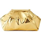 Huralona Dressy Pleated Vegan Leather Clutch Ruched Bag Purse Metallic PU Clutch Cloud Dumpling Bag for Women