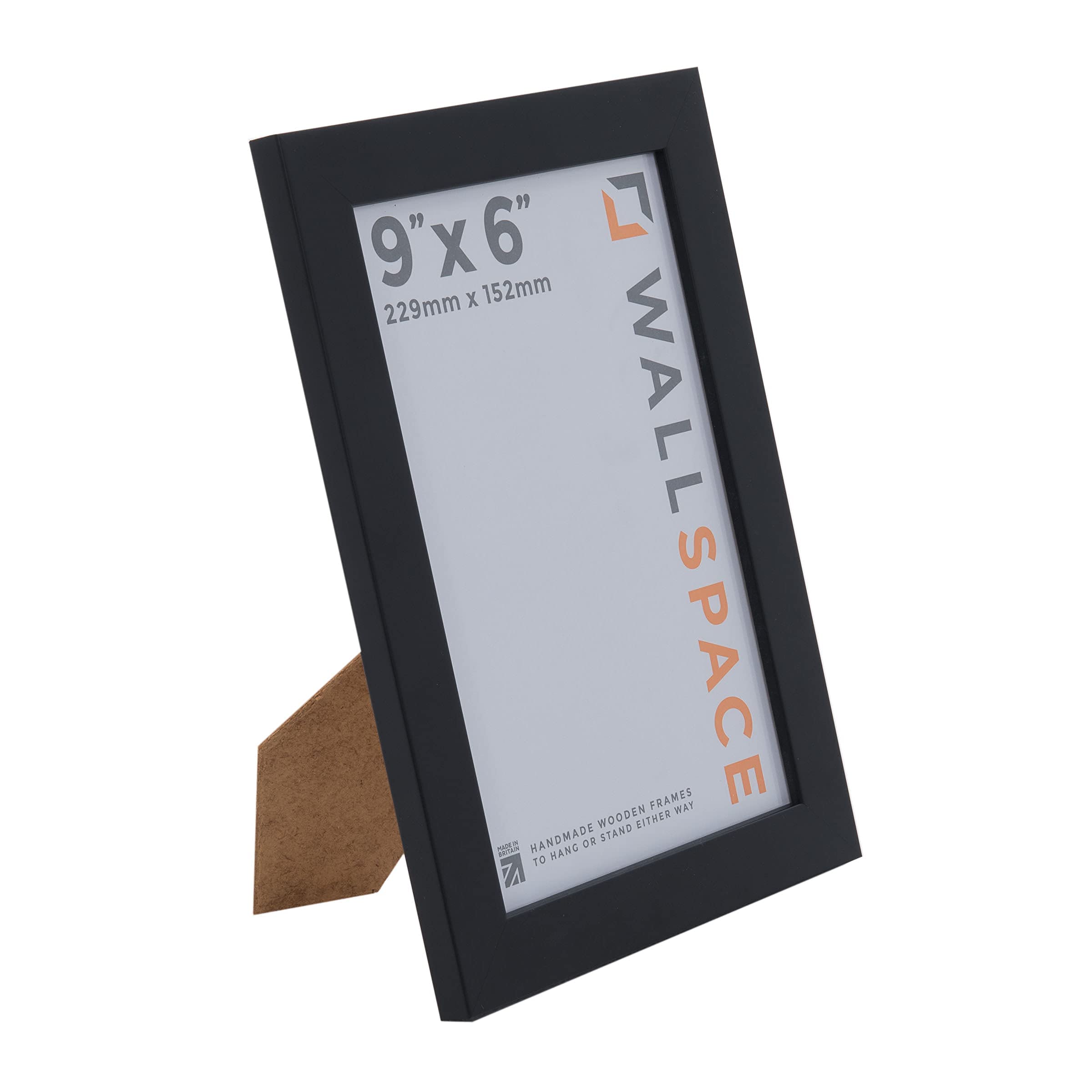 Wall Space 9x6 Black Picture Frame | Black 6x9 Photo Frame | 9 x 6 inch | 229x152mm | 22.9x15.2cm | Solid Wood Wooden with Real Glass | Handmade in UK — image 1