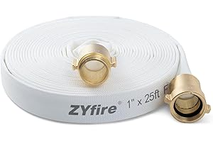 ZYfire Fire Hose - 1" ID x 25 FT Single Jacket TPU Firefighter Hose with M × F NST/NH Brass Couplings 750 PSI Burst Pressure Lightweight for Use in Firefighting