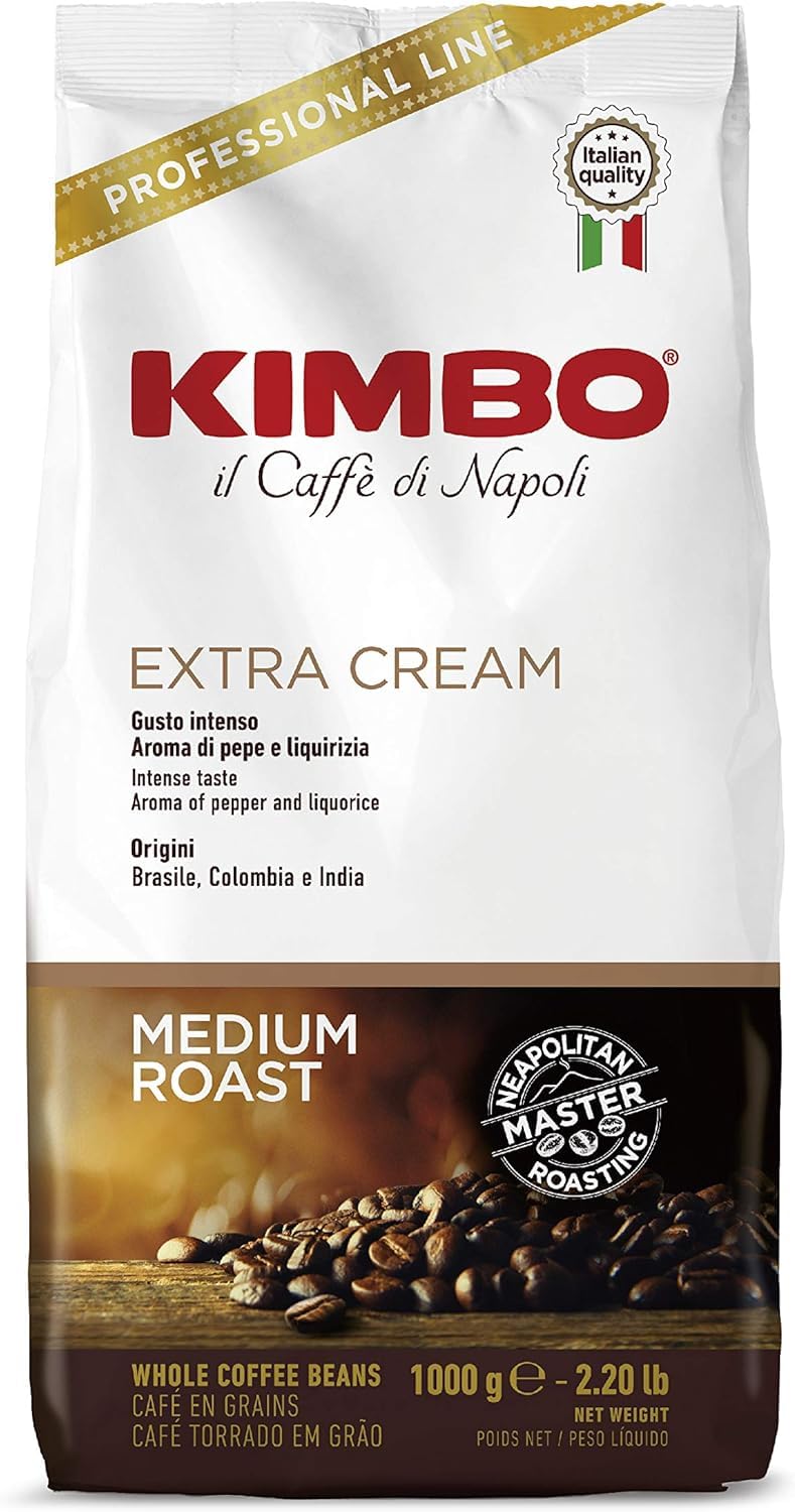 Kimbo Extra Cream Espresso Coffee Beans, Medium Roast (1 x 1kg Bag)