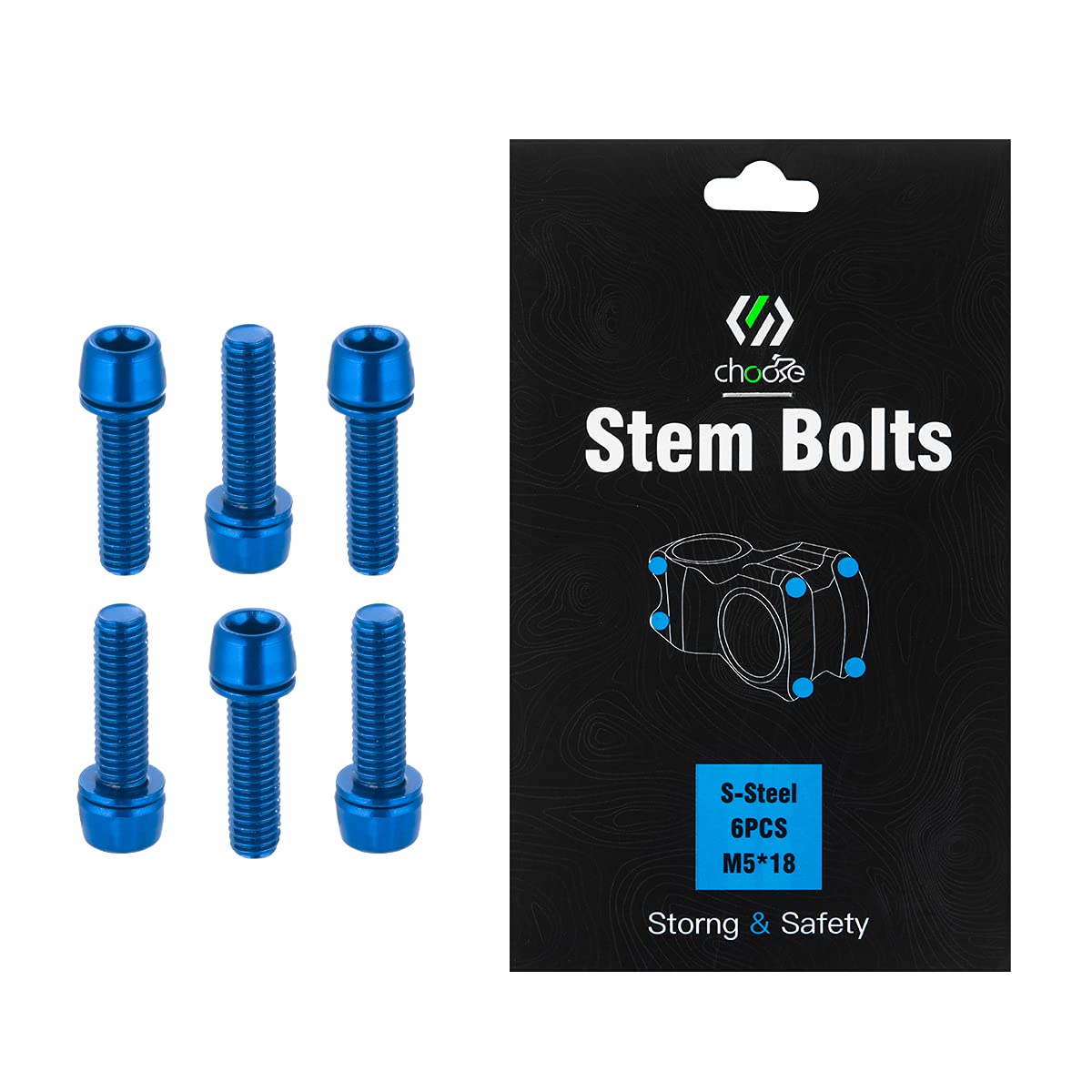 Chooee Bike Stem Bolts 6PCS, M5 x 18mm Stem Bolts Screw For MTB/Mountain Bike/Road Bicycle Blue