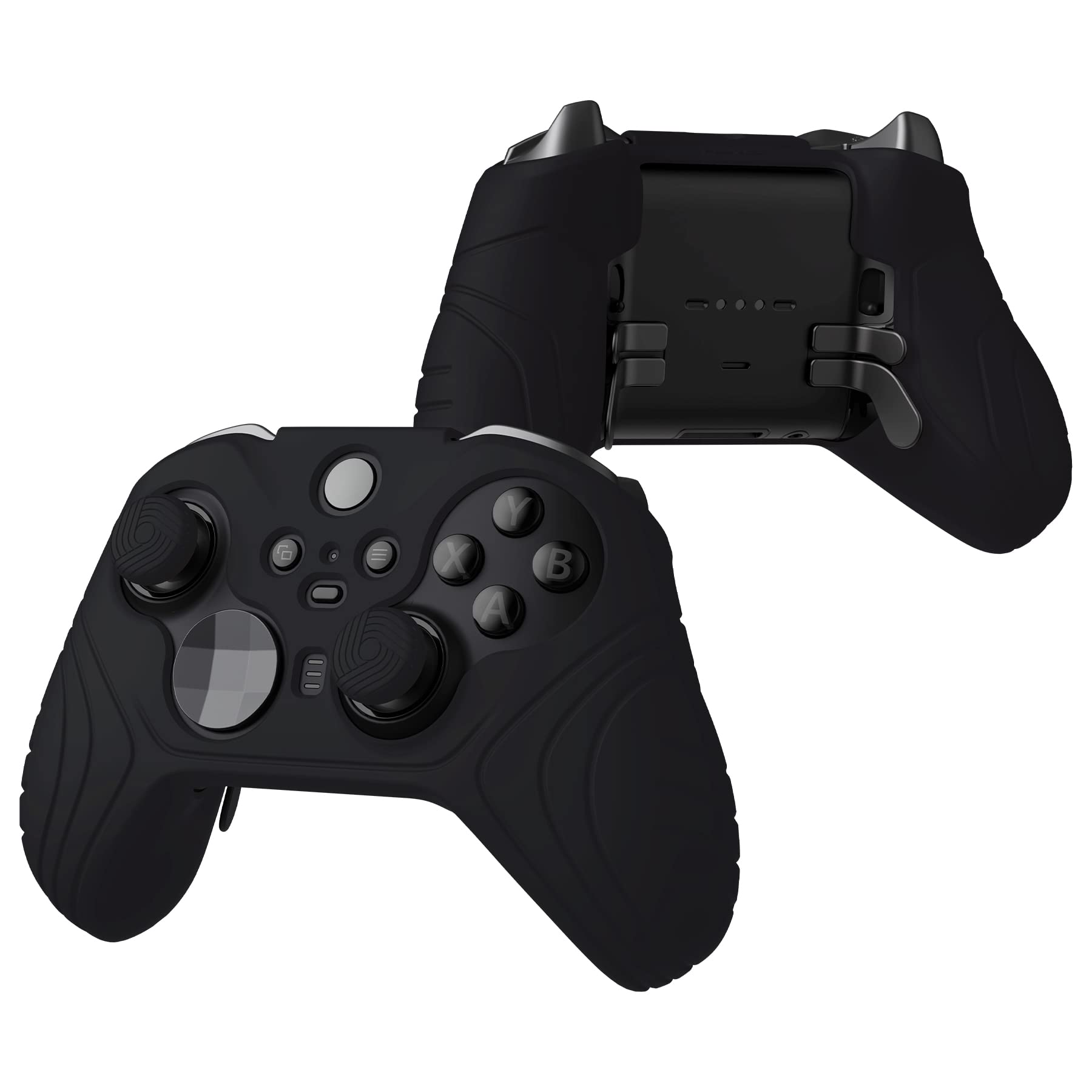 PlayVital Samurai Edition Anti Slip Silicone Case Cover for Xbox Elite Wireless Controller Series 2 Core, Ergonomic Soft Rubber Skin Protector for Xbox Elite Series 2 with Thumb Grip Caps - Black
