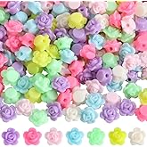 SOFPLATE 500pcs Large Acrylic Flower Beads Rose Flower Beads Spring Rosary Floral Candy Color Opaque Big Colorful Bead Charms for Jewelry Making Women Bracelet Necklace Keychain Crafts Accessories