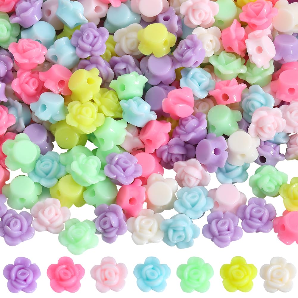 SOFPLATE 500pcs Large Acrylic Flower Beads Rose Flower Beads Spring Rosary Floral Candy Color Opaque Big Colorful Bead Charms for jewellery Making Women Bracelet Necklace Keychain Crafts Accessories