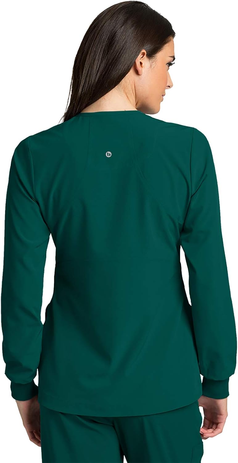 Barco ONE 4-Pocket Jewel Neck Snap Warm-Up Scrub Jacket for Women: Clothing