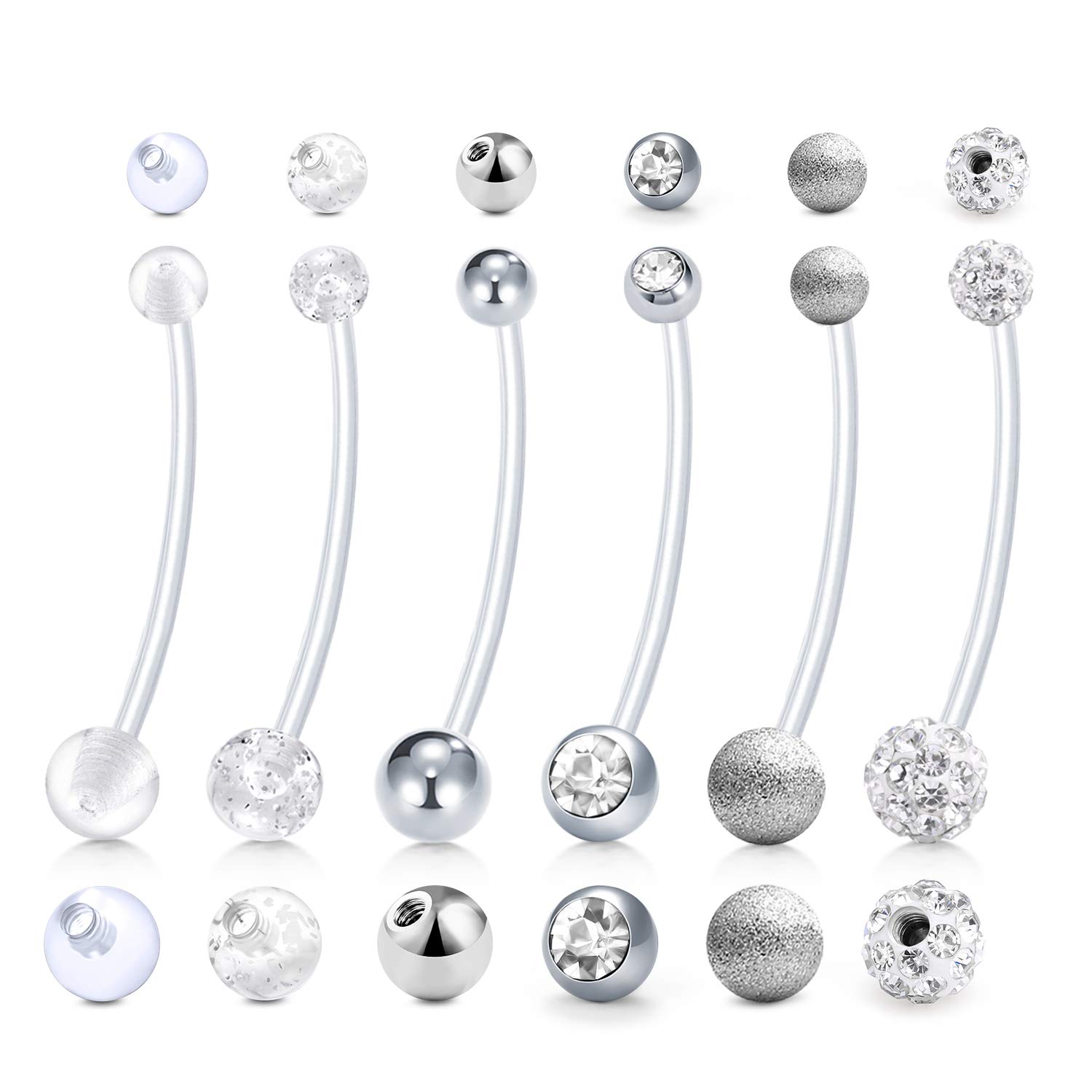 D.Bella 14G Pregnancy Belly Button Rings with Replacement Balls Flexible Bioplast Sport Maternity Belly Ring Retainer for Women Navel Piercing Retainer 1 1/2Inch (38mm)