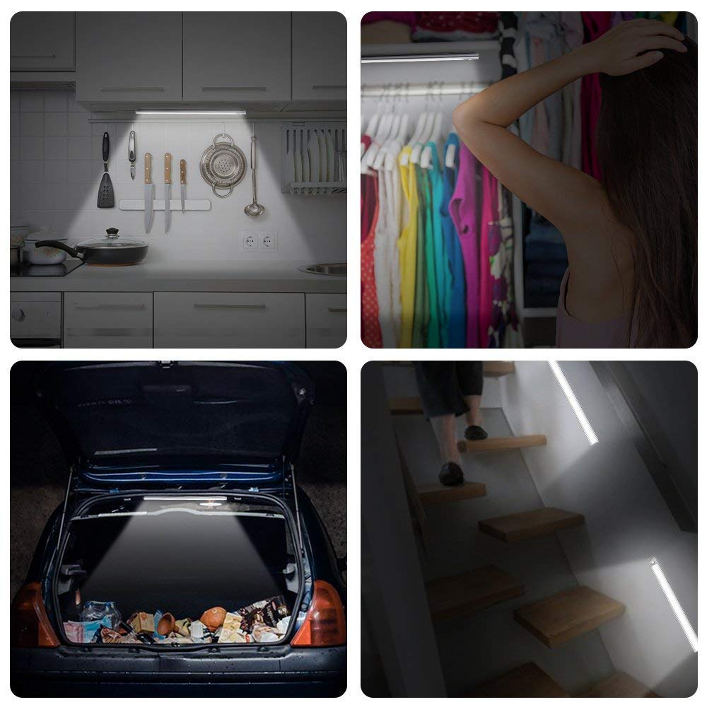 Schranklicht Unterbauleuchte Schrankbeleuchtung 66 LED Lichtleiste LOFTer PIR-Bewegungs- oder Lichtsensor große Batteriekapatizät und mit USB Kabel geladen Kabellos Für Schrank Küche Treppe Carage