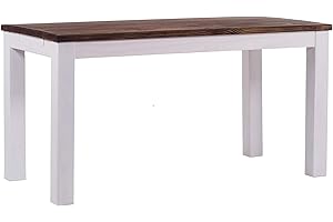 BRASILMÖBEL B.R.A.S.I.L.-Möbel TableChamp Dining Table Rio 63 x 31.5 Oak Antique White Solid Wood Pine Oiled Farmhouse Extension Extendable Optional