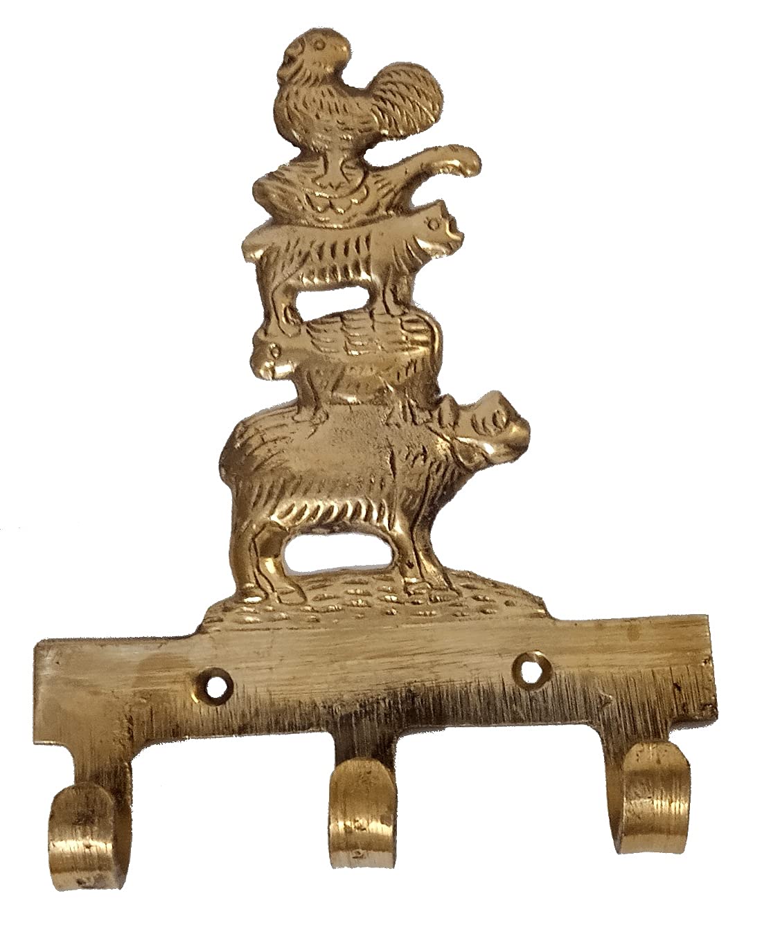 Purpledip Brass Wall Hooks 'Jungle Tales': Vintage Design Decorative Hanger (11815A)