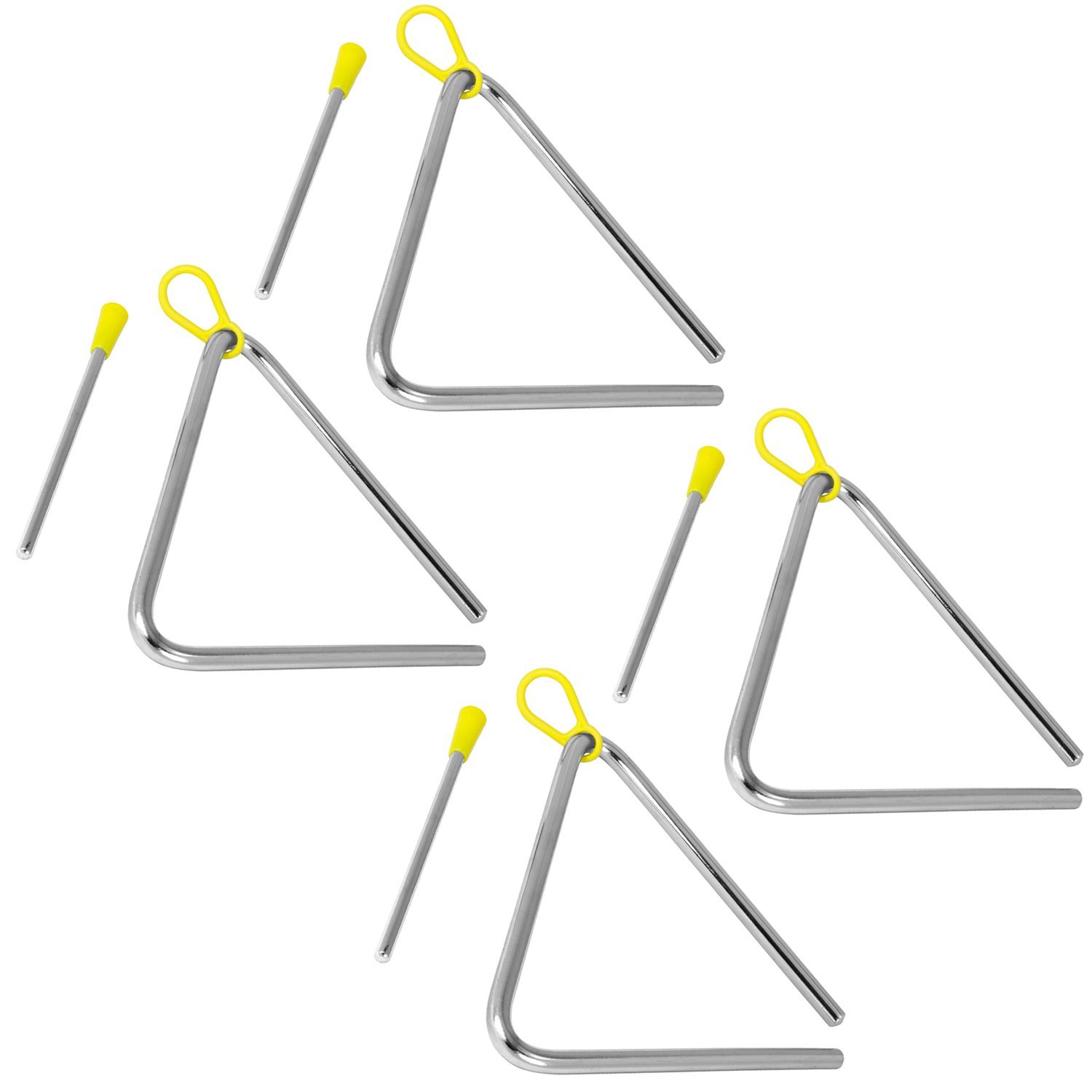 TIGER TRI7-4-MT 15CM (6") Heavy-Duty Steel Triangle Instrument, Complete with Rubberised Handle and Beater, Ideal for Early Development of Rhythm and Primary School Use, Pack of 4