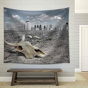 Skull Animal on Dry Land. - Fabric Wall Tapestry Home Decor - 51x60 inches