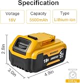 Powarobor 18V 5.5Ah Lithium Battery for Dewalt XR DCB184 DCB182 DCB183 DCB200 view 2