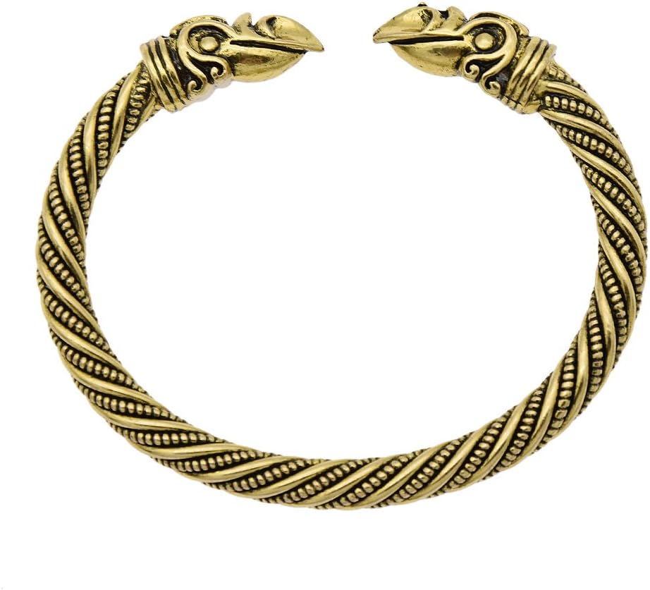 YNuth Viking Odin's Raven Heads Cuff Bangle Charm Open Bracelet for Men