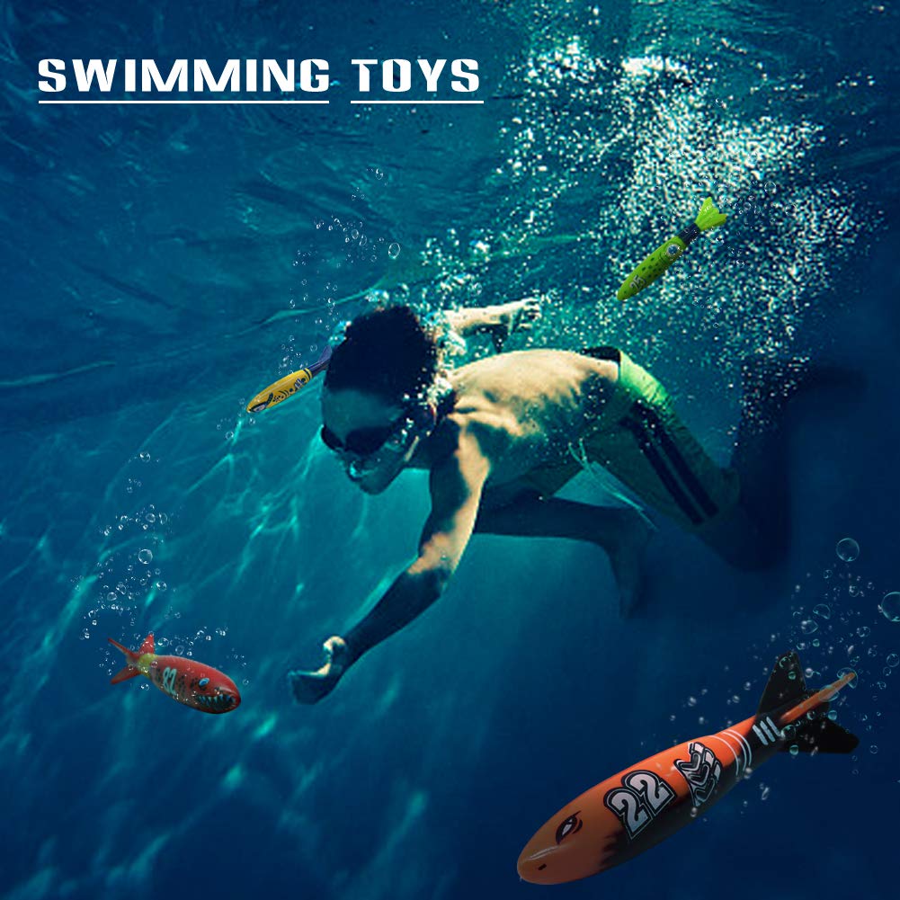 TYDOW Kit De Buceo Torpedo Agua Juego Acuático 4 Palos Juguetes Piscina Natacion para Ninos 5+