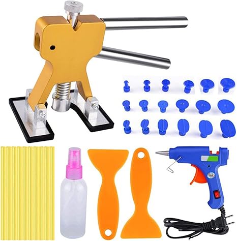 Amazon Co Jp へこみプーラー 車のへこみ修理キット へこみ除去キット 接着剤スクレーパー 車のひょうの損傷とドアのへこみの修理 のための無塗装のへこみ修理ツール プロプルタブキット ホーム キッチン