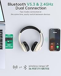 Wireless Headset with Mic for Work with AI Noise
