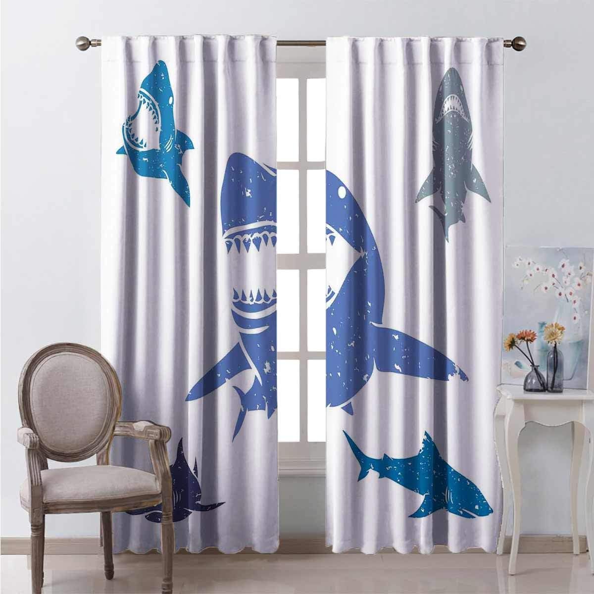 Toopeek Heat Insulation Curtain Grunge Sharks Wildlife for Living Room or Bedroom W63 x L63 Inch