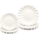 100 Pcs Scalloped Paper Plates 9 Inch and 7 Inch Shell Edge Disposable Compostable Plates for 50 Guests, Cream Scalloped Paper Plate for Picnic Wedding Baby Shower Birthday Party Decoration