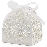 KPOSIYA Pack of 100 Laser Cut Rose Candy Boxes, Favor Boxes 2.5"x 2.5"x 3.1", Gift Boxes Bridal Shower Anniverary Birthday Party Wedding Favor (100,White)