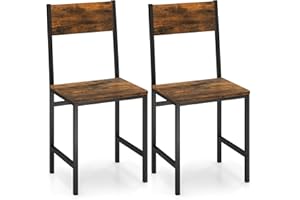 Giantex Dining Chairs Set of 2, Industrial Kitchen Chairs with Metal Legs, Slanted Back, Rustic Wood Grain, Armless Side Chairs for Dining Room, Restaurant, Living Room, Rustic Brown & Black