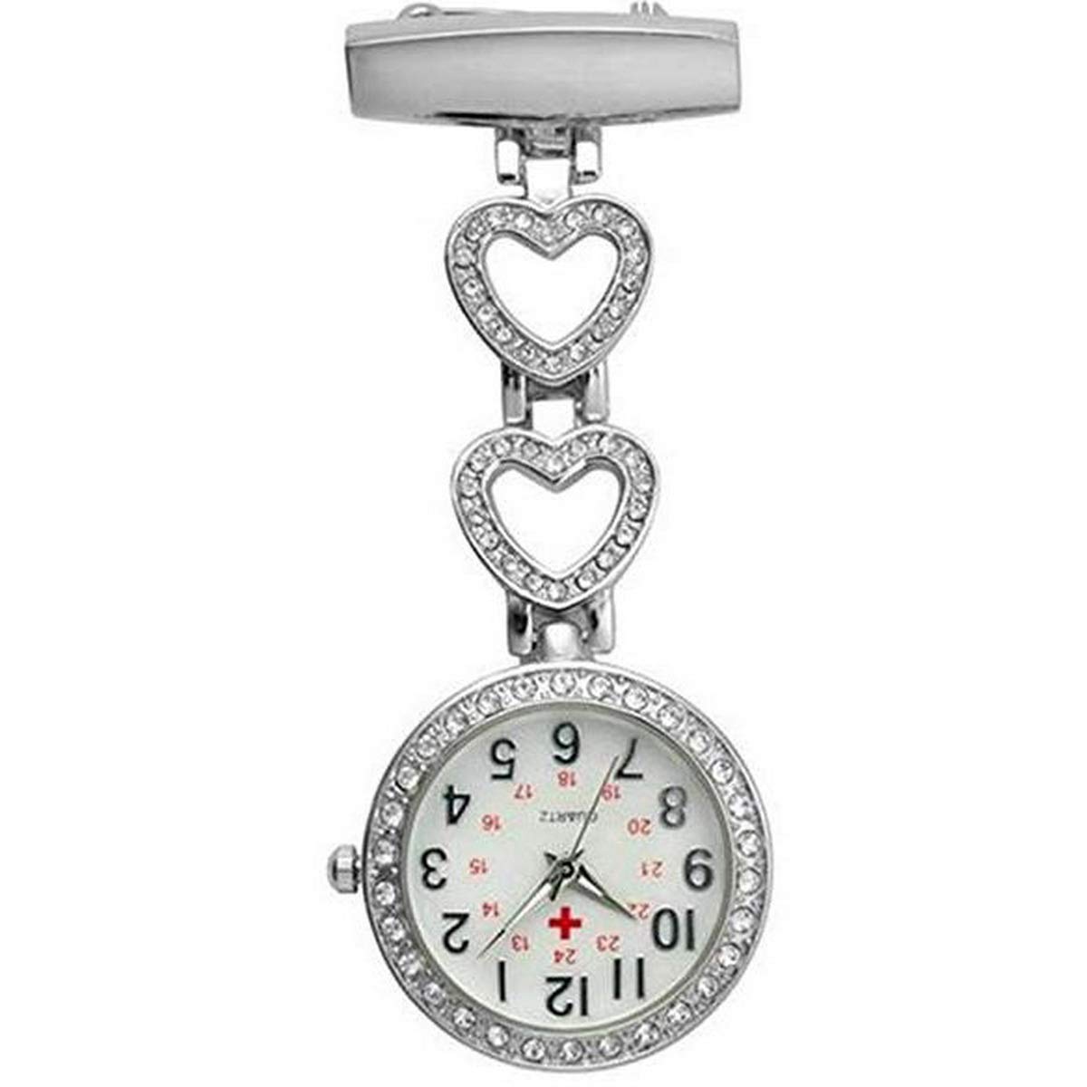WONOLO Ladies Heart Steel Nurse Doctor Tunic Brooch Quartz FOB Pocket Medical Watch (Silver)