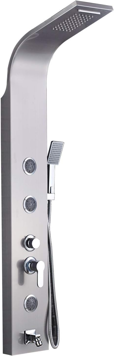 Onyzpily Bathroom Shower Panel System Brushed Nickel Finished Massage System Body Jets Water Shower Tower with Handheld Shower Luxury Rainfall Waterfall Shower Head