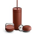 Fellow 16 oz Carter Bundle (3 in 1) Travel Mug with Carry Handle, Move & Cold Lids with Straw - To-Go Coffee Tumbler, Ceramic Interior & Vacuum-Insulated Stainless Steel - Coffee Cups-Sienna