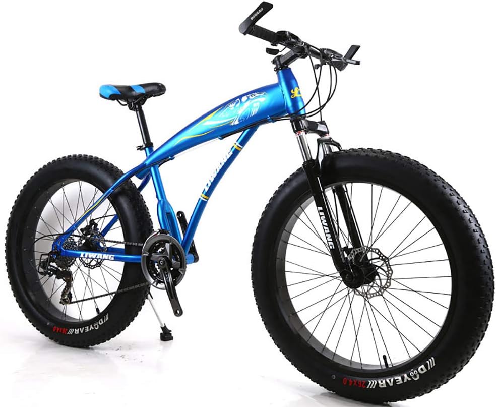 Hardtail Mountain Bike 7/21/24/27 Speeds Mens MTB Bike 24 inch Fat Tire Road Bicycle Snow Bike Pedals with Disc Brakes and Suspension Fork,Blue,27Speed