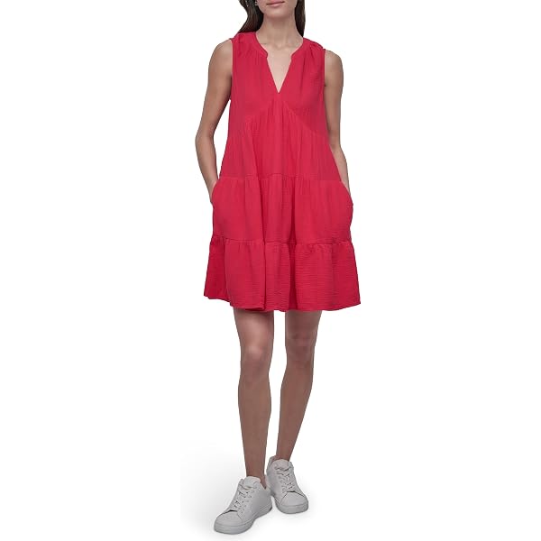dkny tiered stretch cotton maxi dress Dkny Women's Ruched Bodice Tiered MAXI Dress in Black