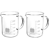 QWORK Beaker with Handle, 500ml Measuring Cup, Borosilicate Glass,Beaker Mug with Pouring Spout, 2 Pack