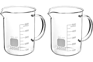 QWORK Beaker with Handle, 500ml Measuring Cup, Borosilicate Glass,Beaker Mug with Pouring Spout, 2 Pack