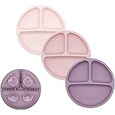 WeeSprout Suction Plates for Babies & Toddlers - 100% Silicone, Dinnerware Stays Put, Divided Design for Picky Eaters, Microwave & Dishwasher Friendly, 3 Pack (Matte Pink, Purple & Blush Pink)